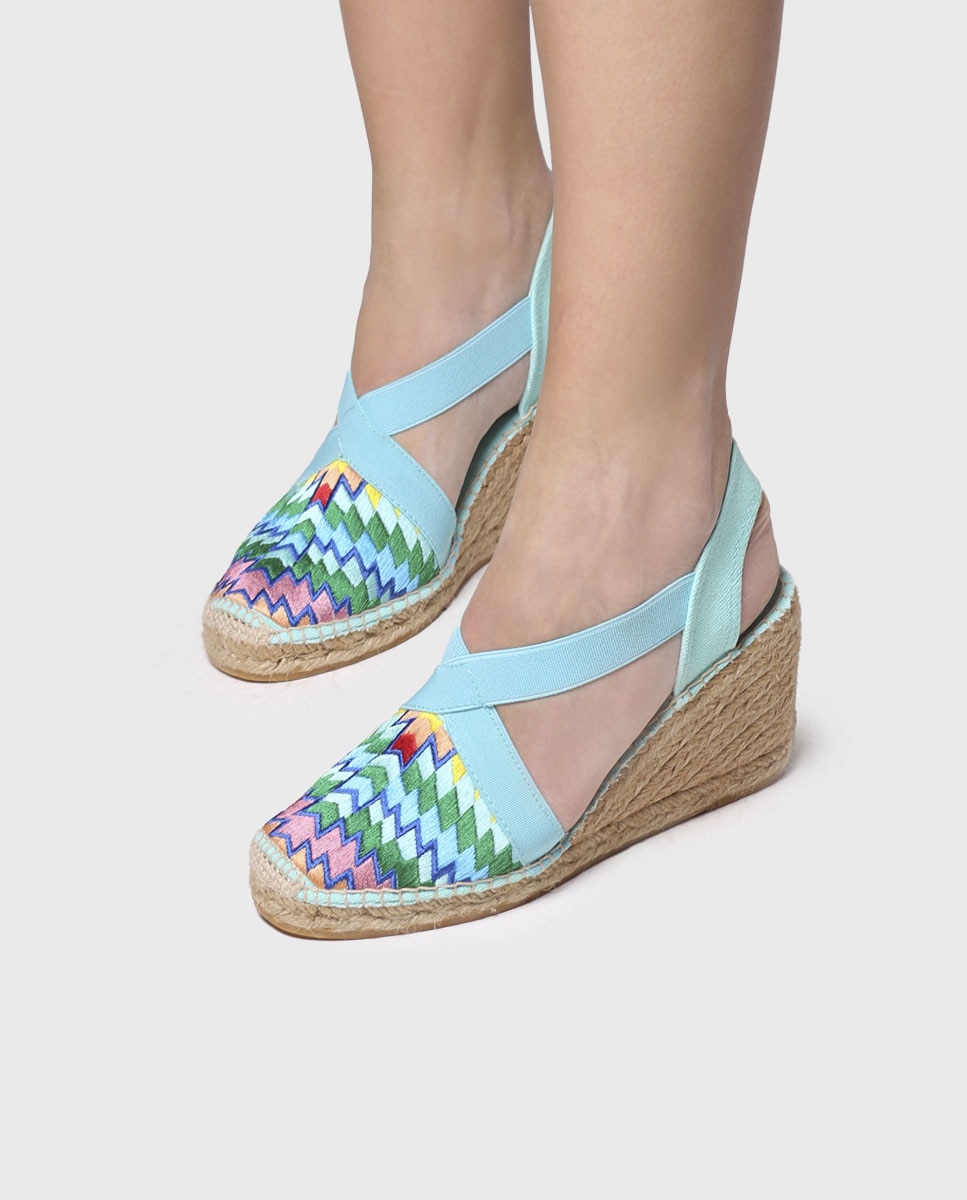 Alpargatas de cuña de mujer de tejido estampado con elásticos - Toni Pons - Azul Azul-4