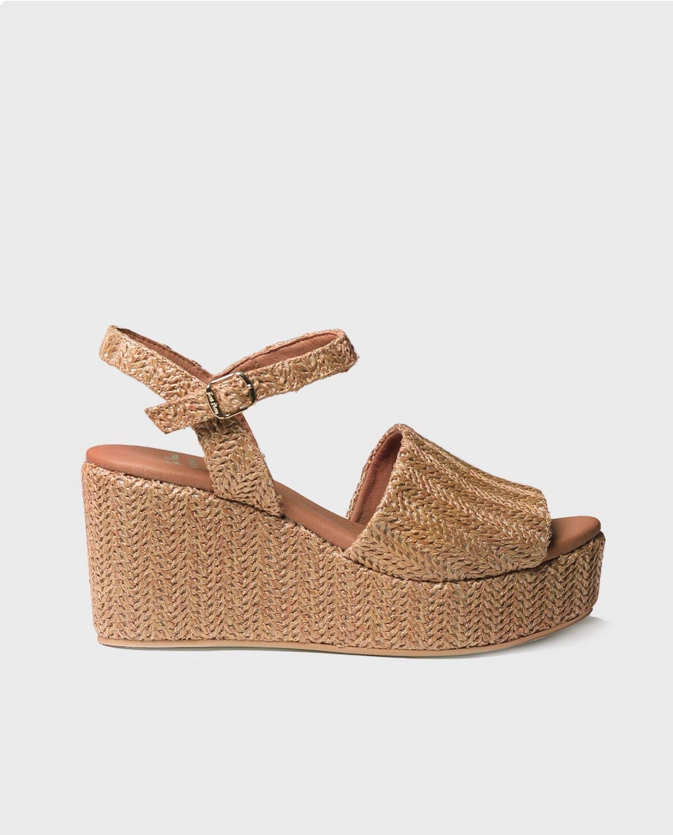 Sandalias de plataforma de mujer de tejido con hebilla - Toni Pons - Marrón Marrón-1
