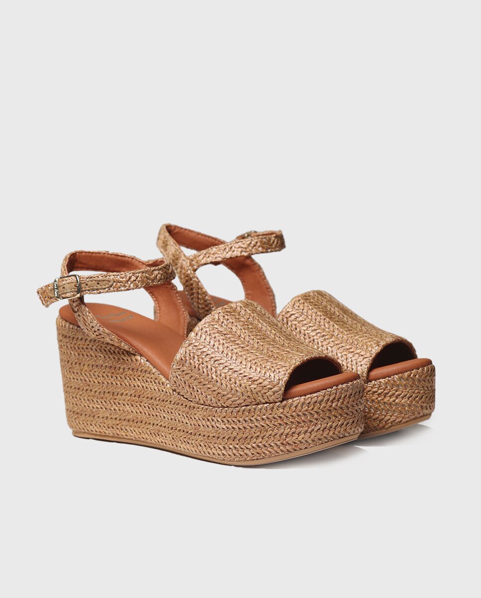 Sandalias de plataforma de mujer de tejido con hebilla - Toni Pons - Marrón Marrón-2