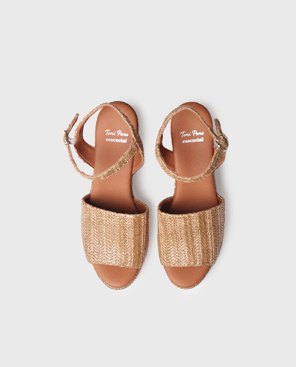 Sandalias de plataforma de mujer de tejido con hebilla - Toni Pons - Marrón Marrón-3
