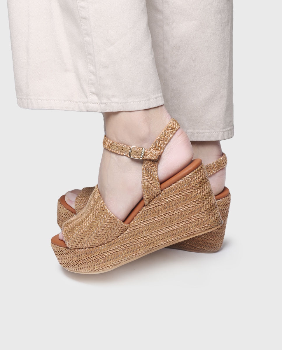 Sandalias de plataforma de mujer de tejido con hebilla - Toni Pons - Marrón Marrón-4