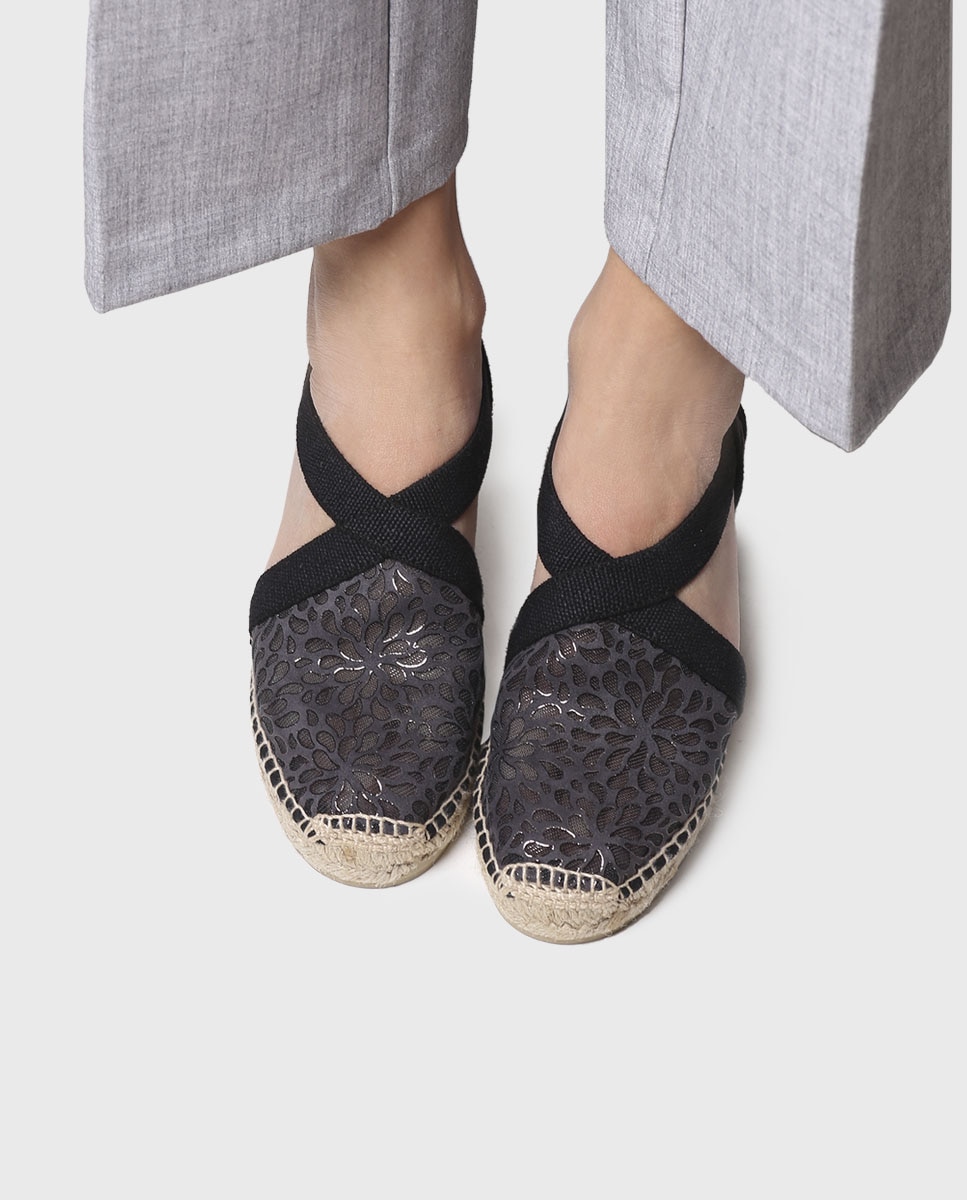 Alpargatas de cuña de mujer de tejido estampado con elásticos - Toni Pons - Negro Negro-4