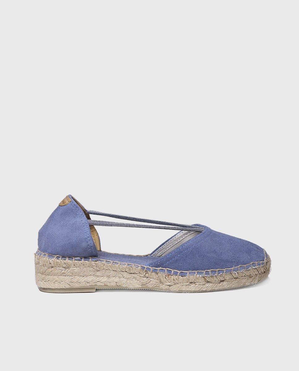 Alpargatas de cuña de mujer de ante con elásticos - Toni Pons - Azul índigo Azul índigo-1