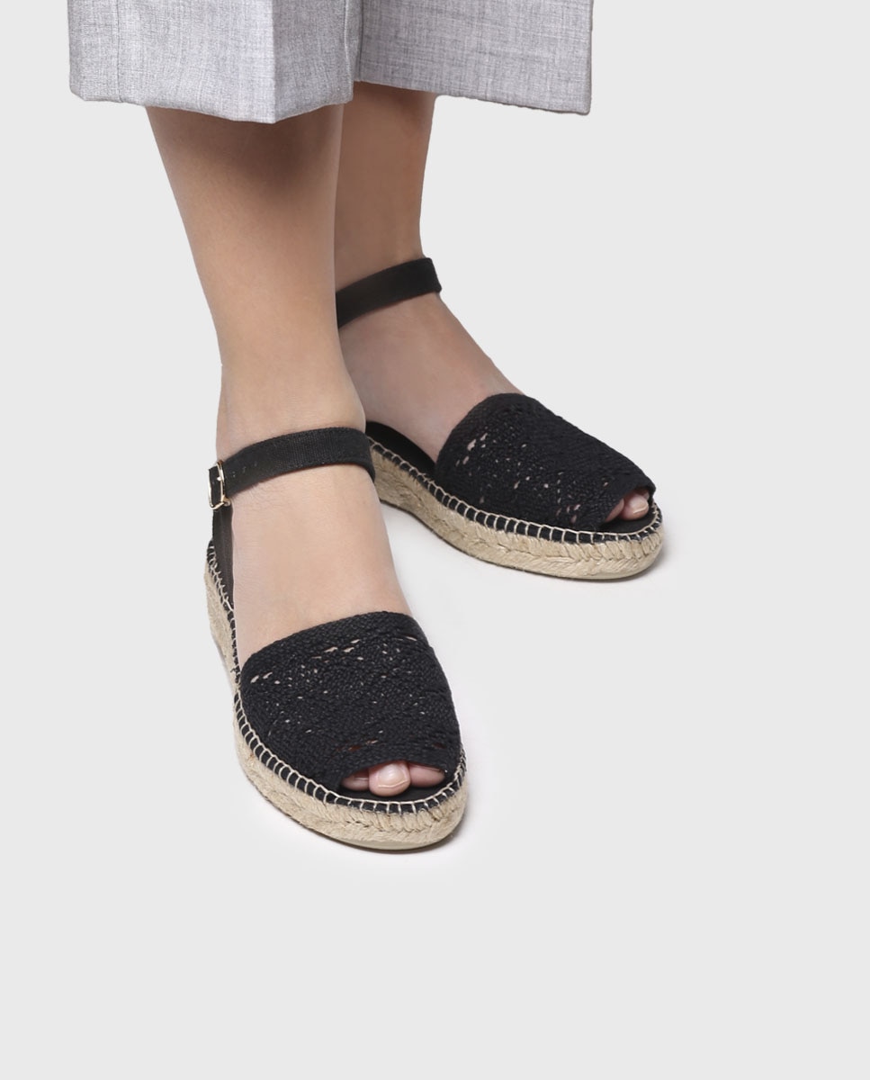 Sandalias planas de mujer de tejido con hebilla - Toni Pons - Negro Negro-4
