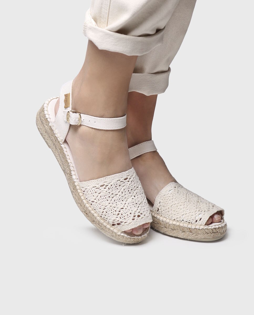 Sandalias planas de mujer de tejido con hebilla - Toni Pons - Crudo Crudo-4