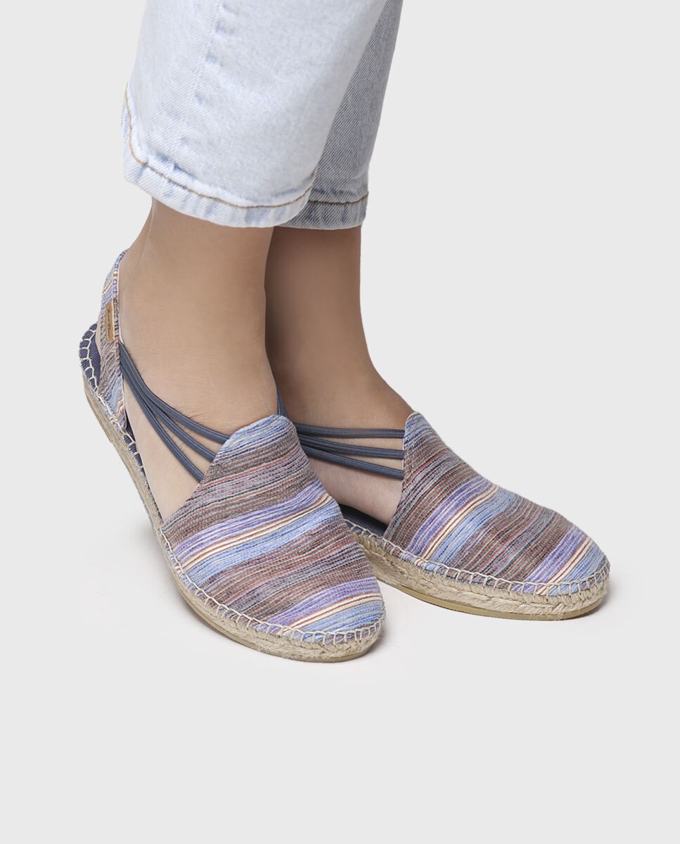 Alpargatas de cuña de mujer de tejido estampado con elásticos - Toni Pons - Azul Azul-4