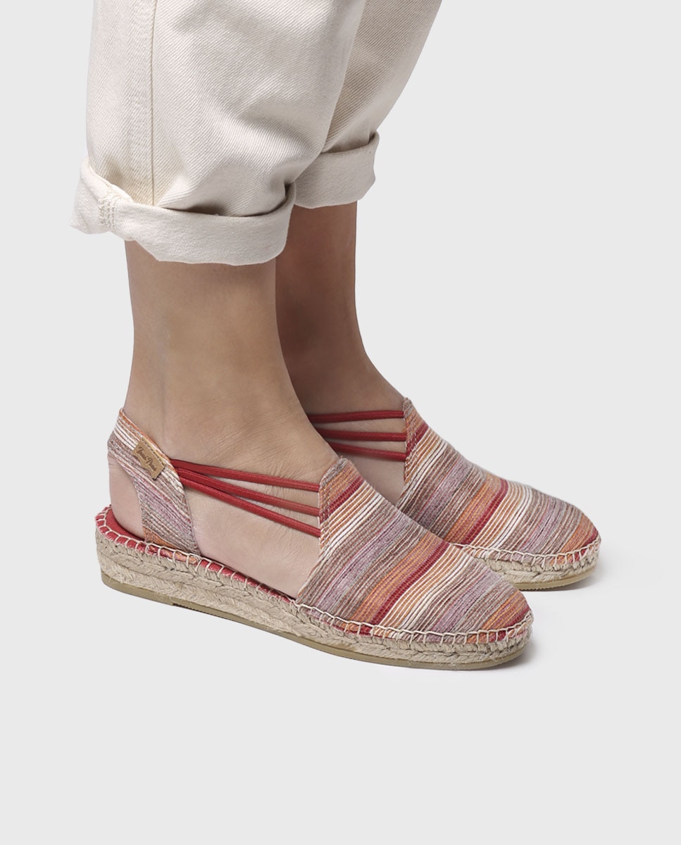 Alpargatas de cuña de mujer de tejido estampado con elásticos - Toni Pons - Naranja Naranja-4