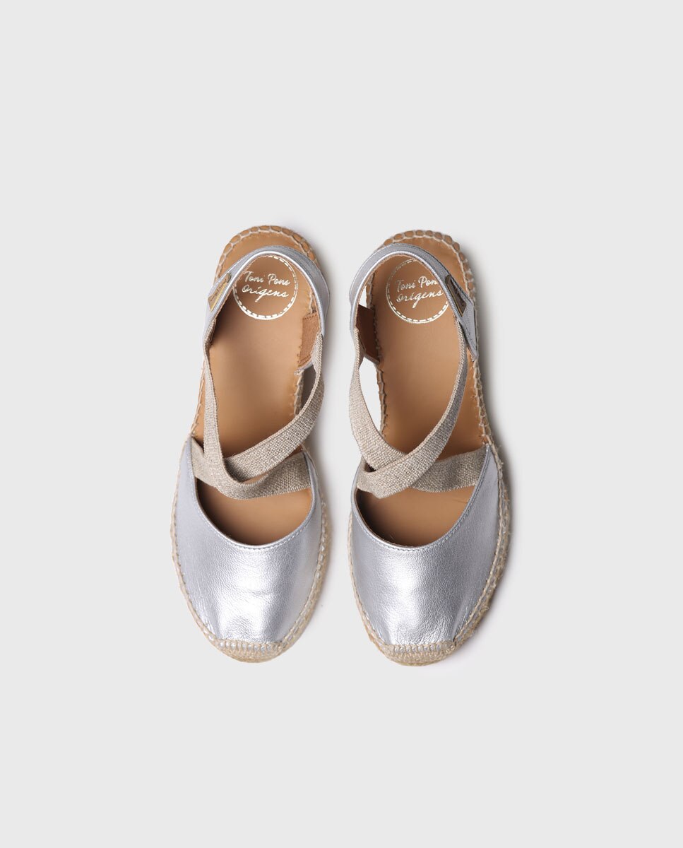 Alpargatas de cuña de mujer de piel con elásticos - Toni Pons - Plata Plata-3