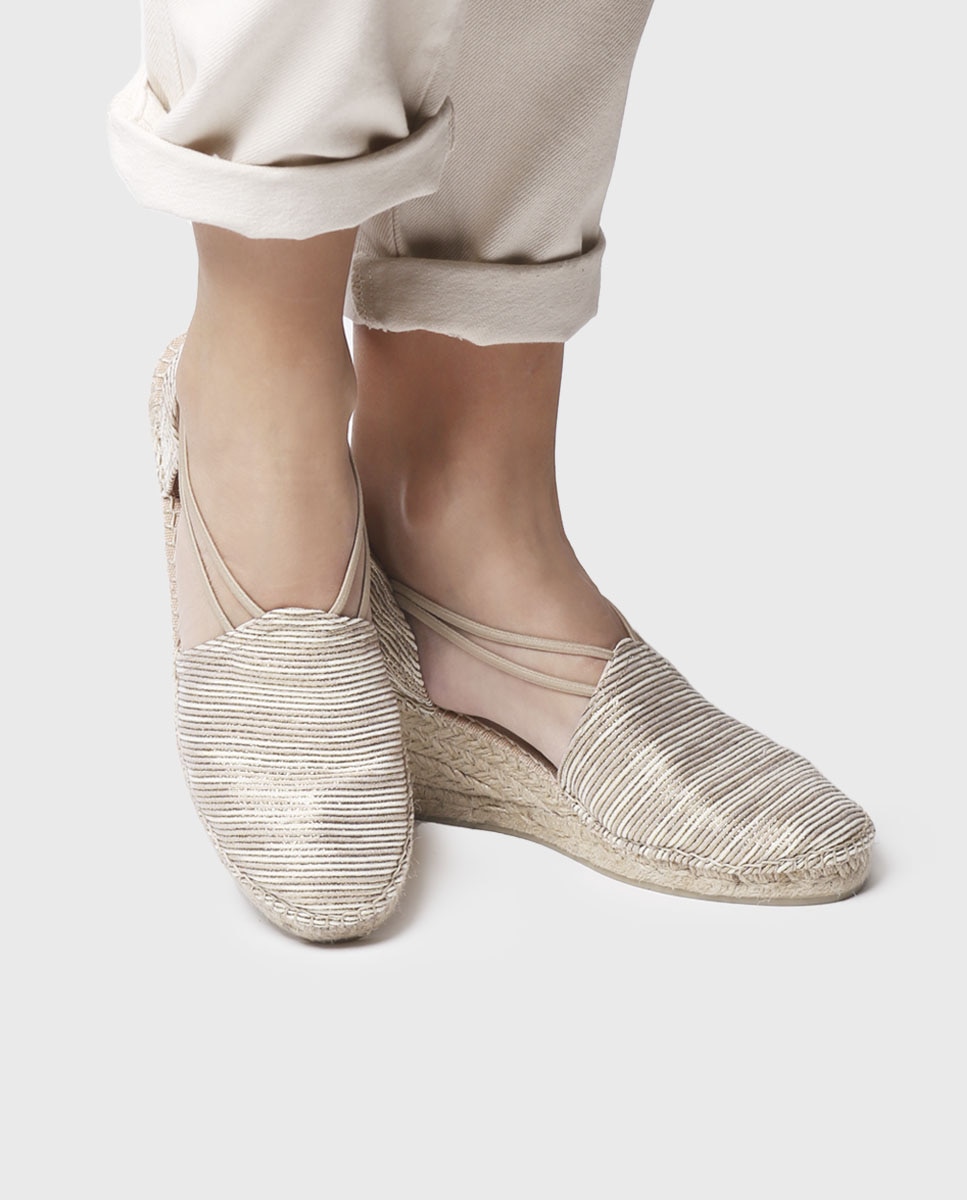 Alpargatas de cuña de mujer de tejido con tiras elásticas - Toni Pons - Beige Beige-4
