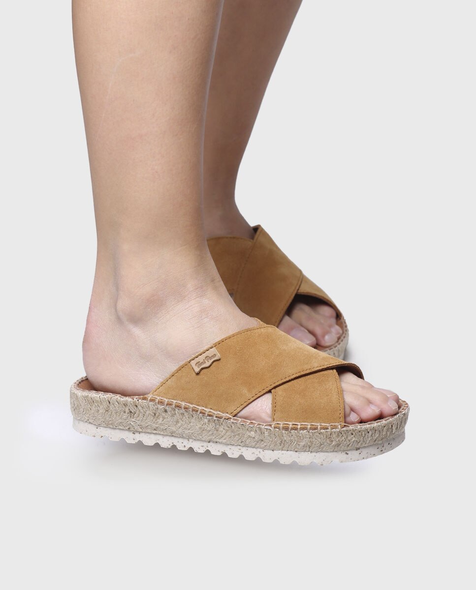 Sandalias planas de mujer cruzadas de serraje - Toni Pons - Marrón claro Marrón claro-4