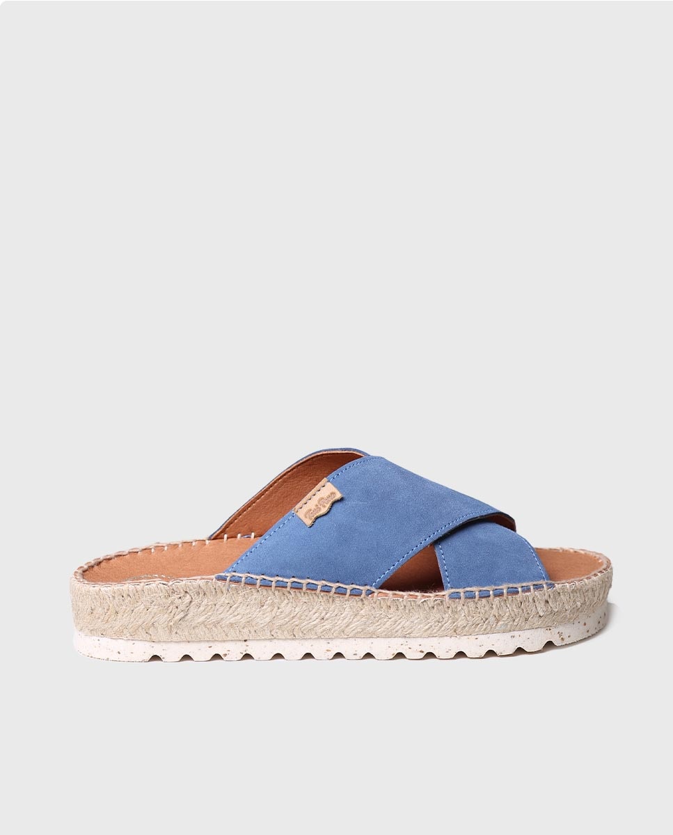 Sandalias planas de mujer cruzadas de serraje - Toni Pons - Azul Azul-1