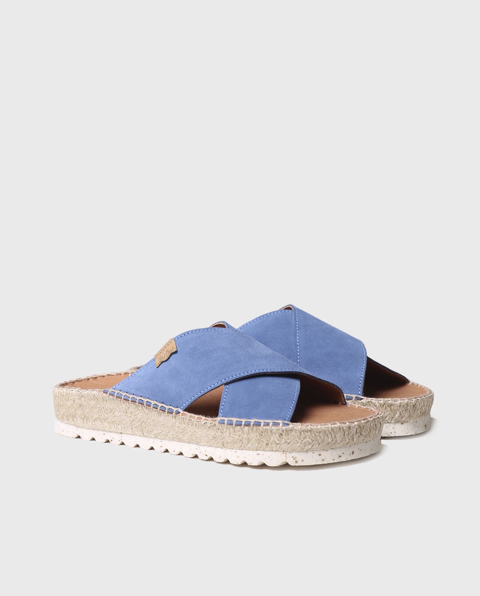Sandalias planas de mujer cruzadas de serraje - Toni Pons - Azul Azul-2