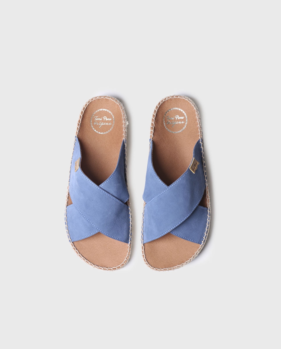 Sandalias planas de mujer cruzadas de serraje - Toni Pons - Azul Azul-3