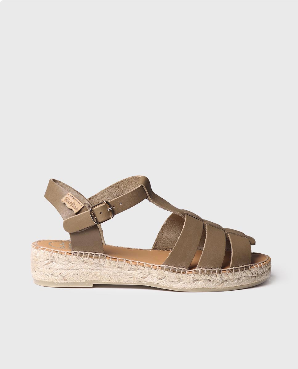 Sandalias planas de mujer de piel con hebilla - Toni Pons - Kaki Kaki-1