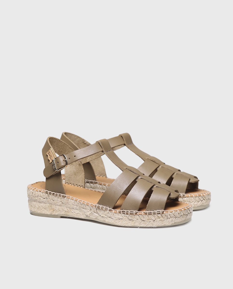 Sandalias planas de mujer de piel con hebilla - Toni Pons - Kaki Kaki-4