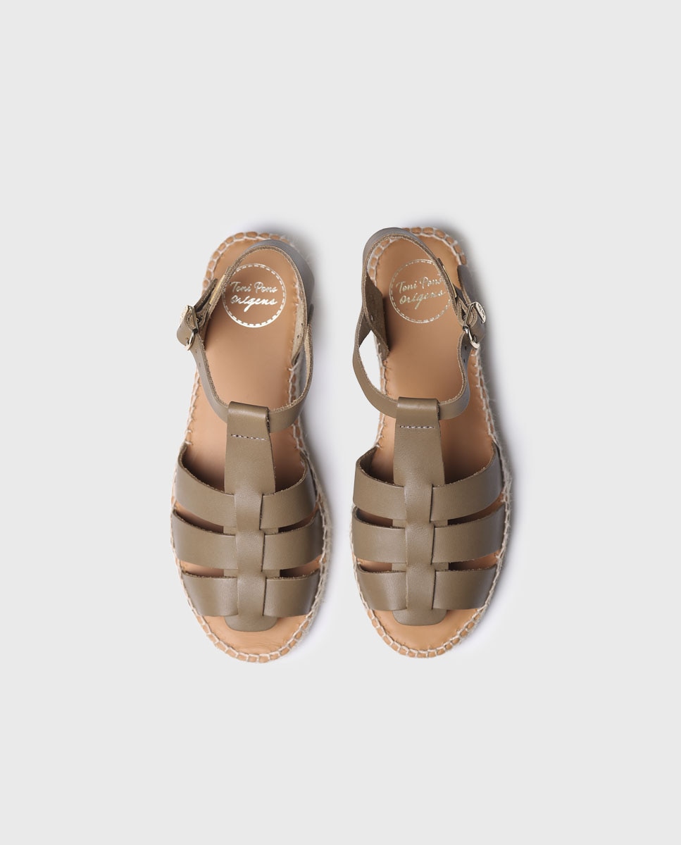 Sandalias planas de mujer de piel con hebilla - Toni Pons - Kaki Kaki-3