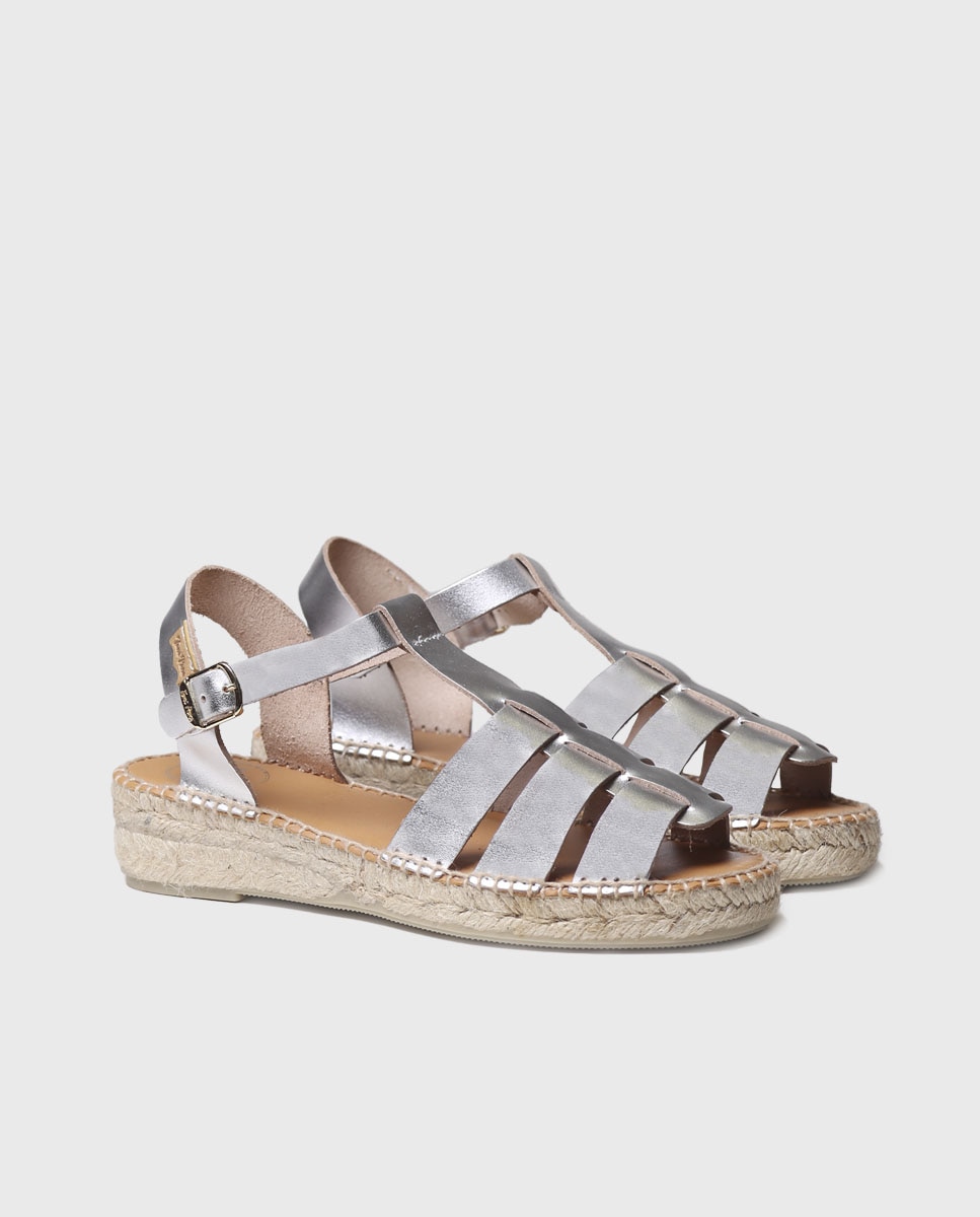 Sandalias planas de mujer de piel con hebilla - Toni Pons - Plata Plata-4