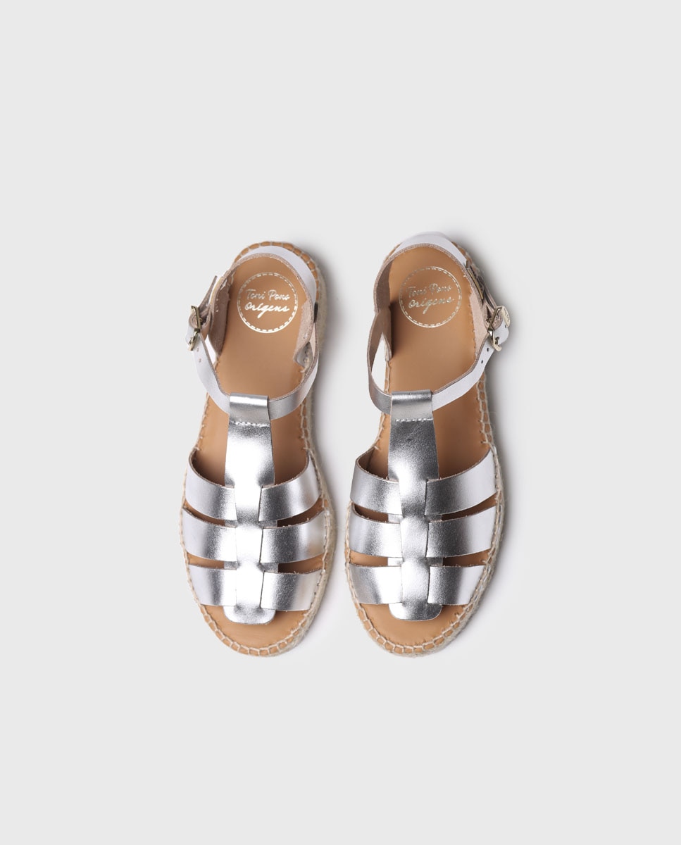 Sandalias planas de mujer de piel con hebilla - Toni Pons - Plata Plata-3