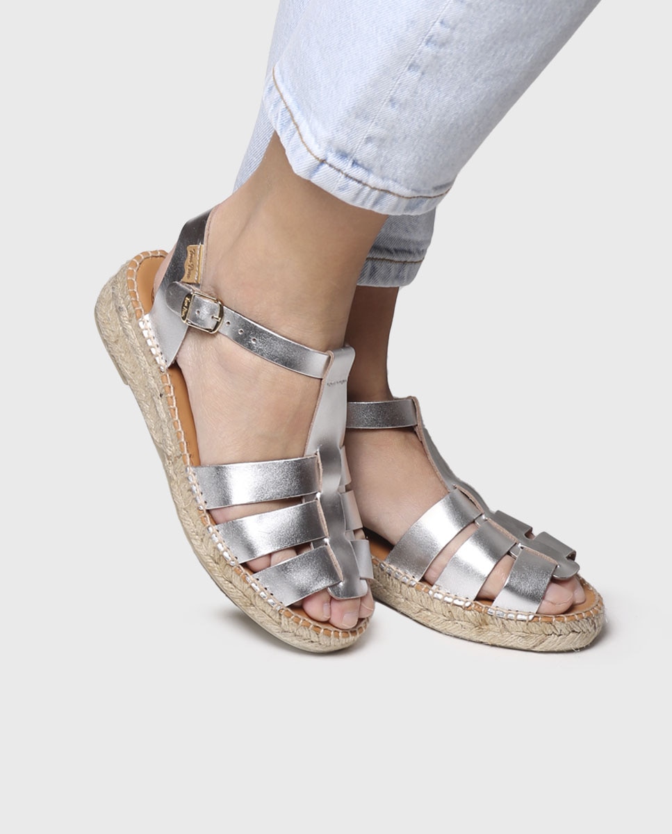 Sandalias planas de mujer de piel con hebilla - Toni Pons - Plata Plata-2