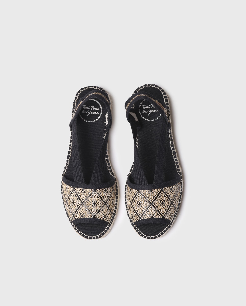 Alpargatas de cuña de mujer de tejido estampado con elásticos - Toni Pons - Negro Negro-3
