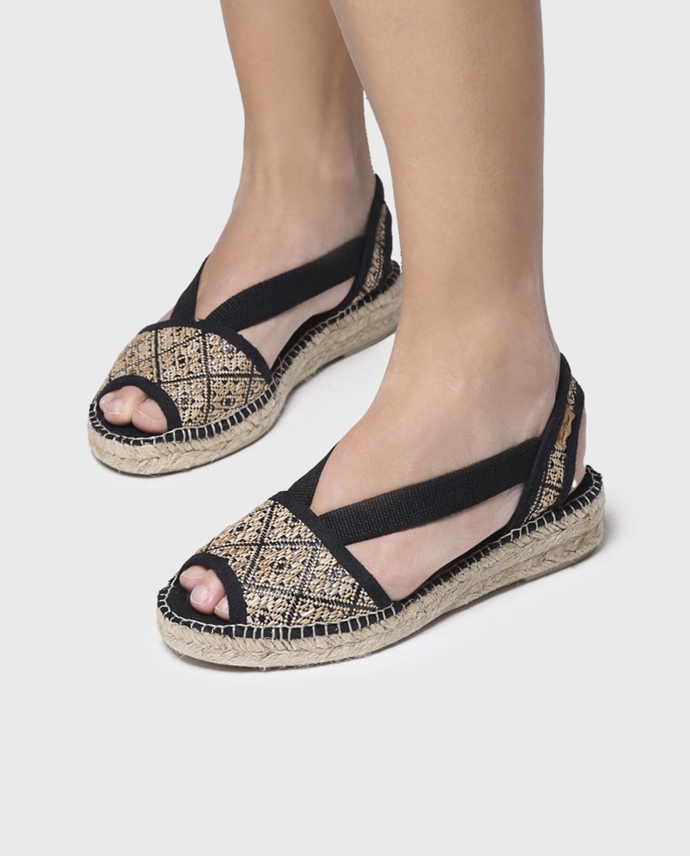 Alpargatas de cuña de mujer de tejido estampado con elásticos - Toni Pons - Negro Negro-4