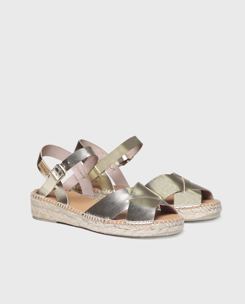 Sandalias planas de mujer de piel con hebilla - Toni Pons - Oro Oro-2