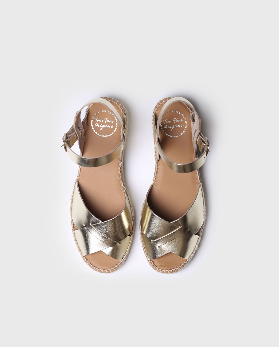 Sandalias planas de mujer de piel con hebilla - Toni Pons - Oro Oro-3