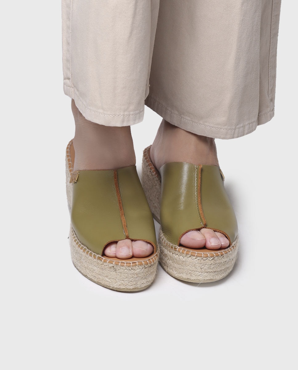 Alpargatas de plataforma de mujer de piel - Toni Pons - Kaki Kaki-4