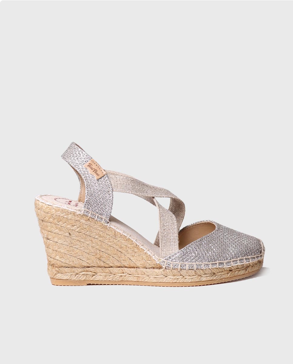 Sandalias de cuña de mujer de tejido brillante con elásticos - Toni Pons - Oro Oro-1