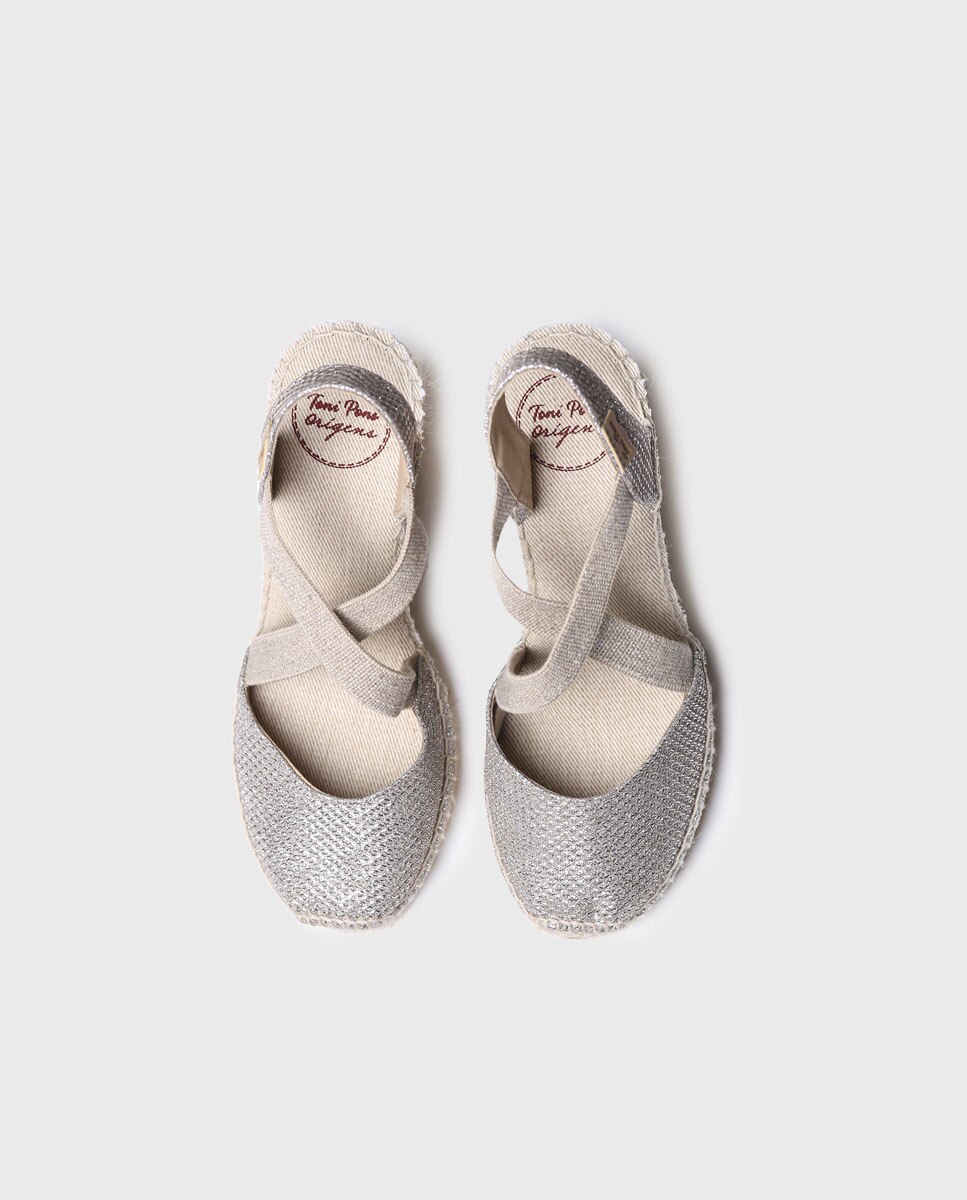 Sandalias de cuña de mujer de tejido brillante con elásticos - Toni Pons - Oro Oro-3
