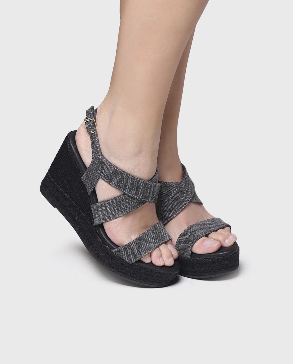 Alpargatas de cuña de mujer de tejido con hebilla - Toni Pons - Negro Negro-4