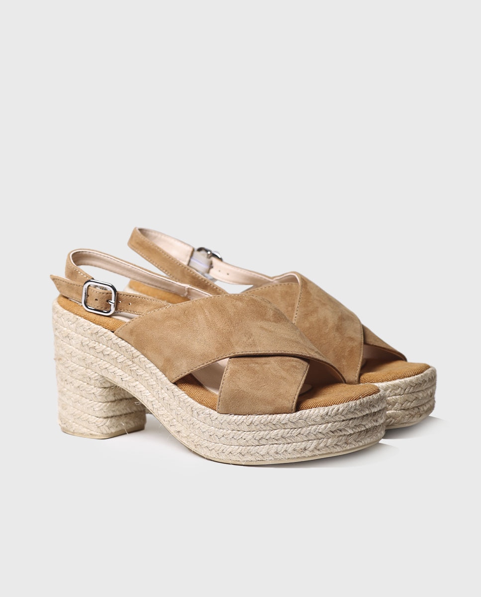 Sandalias de tacón de mujer de ante en tonos lisos con hebilla - Toni Pons - Marrón Marrón-2