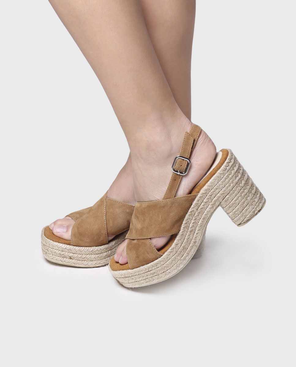 Sandalias de tacón de mujer de ante en tonos lisos con hebilla - Toni Pons - Marrón Marrón-4