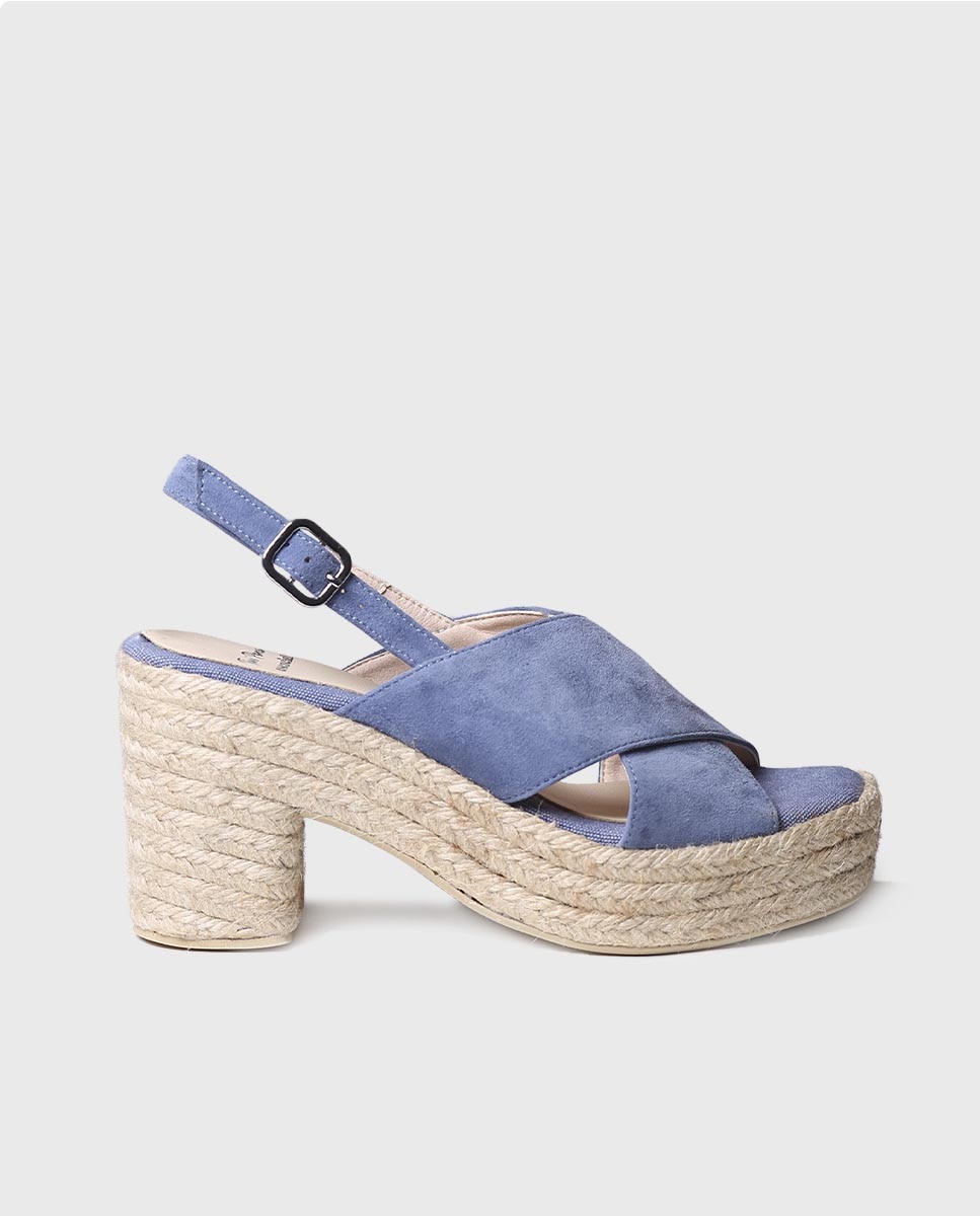 Sandalias de tacón de mujer de ante en tonos lisos con hebilla - Toni Pons - Azul Azul-1