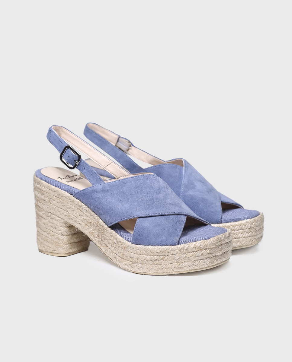 Sandalias de tacón de mujer de ante en tonos lisos con hebilla - Toni Pons - Azul Azul-2