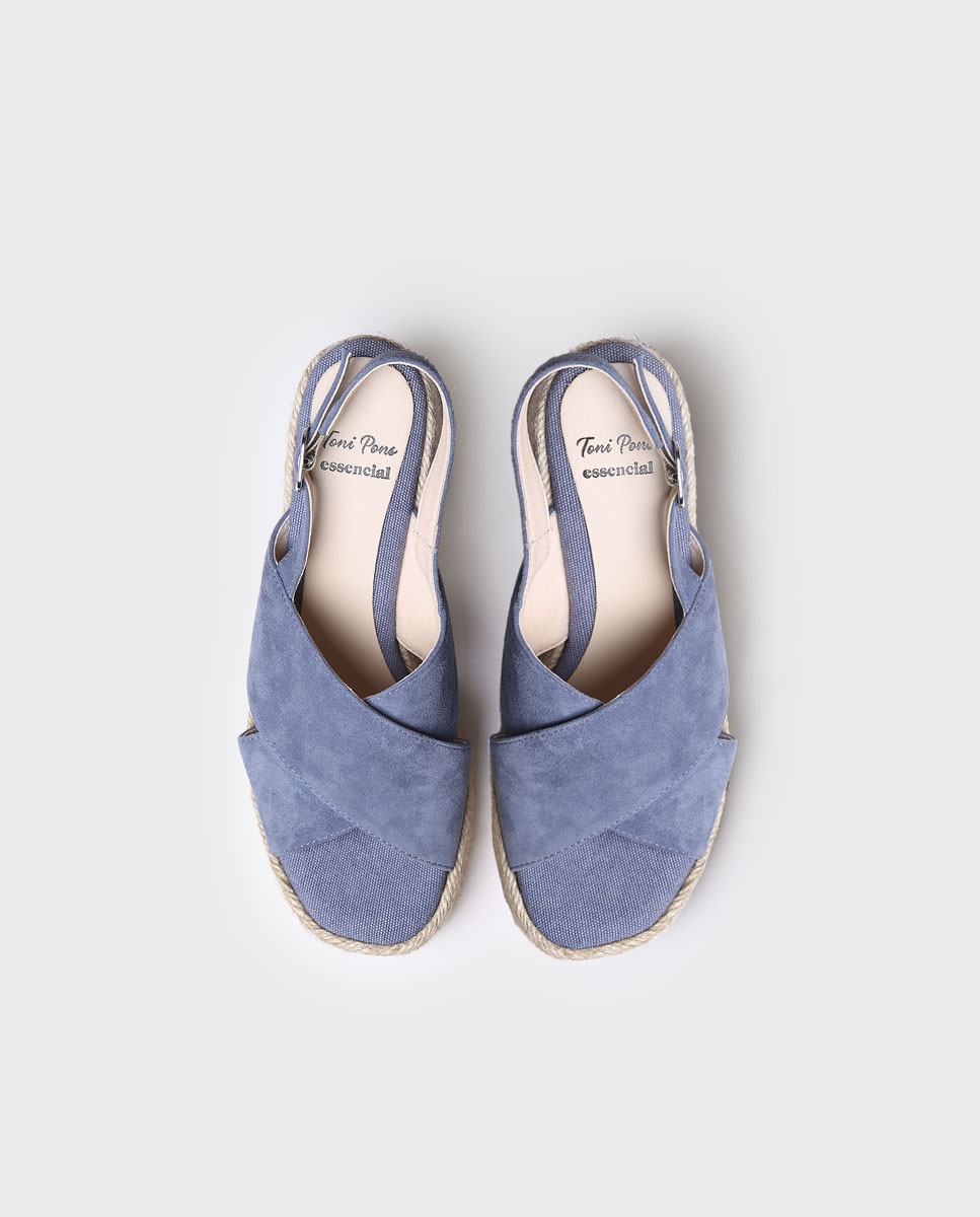 Sandalias de tacón de mujer de ante en tonos lisos con hebilla - Toni Pons - Azul Azul-3