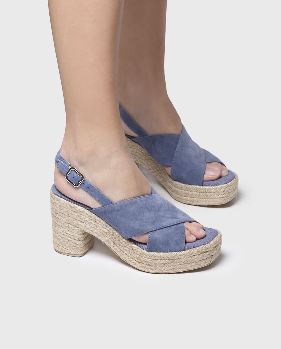 Sandalias de tacón de mujer de ante en tonos lisos con hebilla - Toni Pons - Azul Azul-4