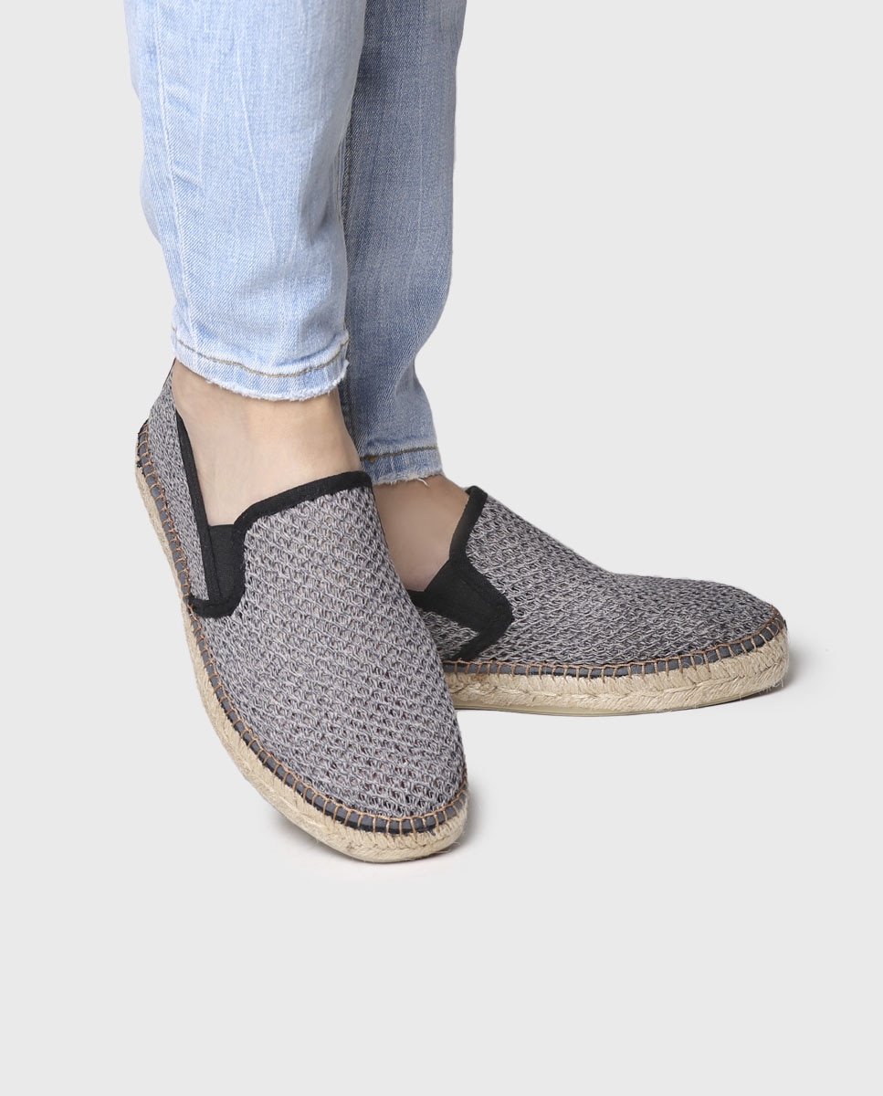 Alpargatas planas de hombre de tejido de rejilla con elásticos - Toni Pons - Gris Gris-4