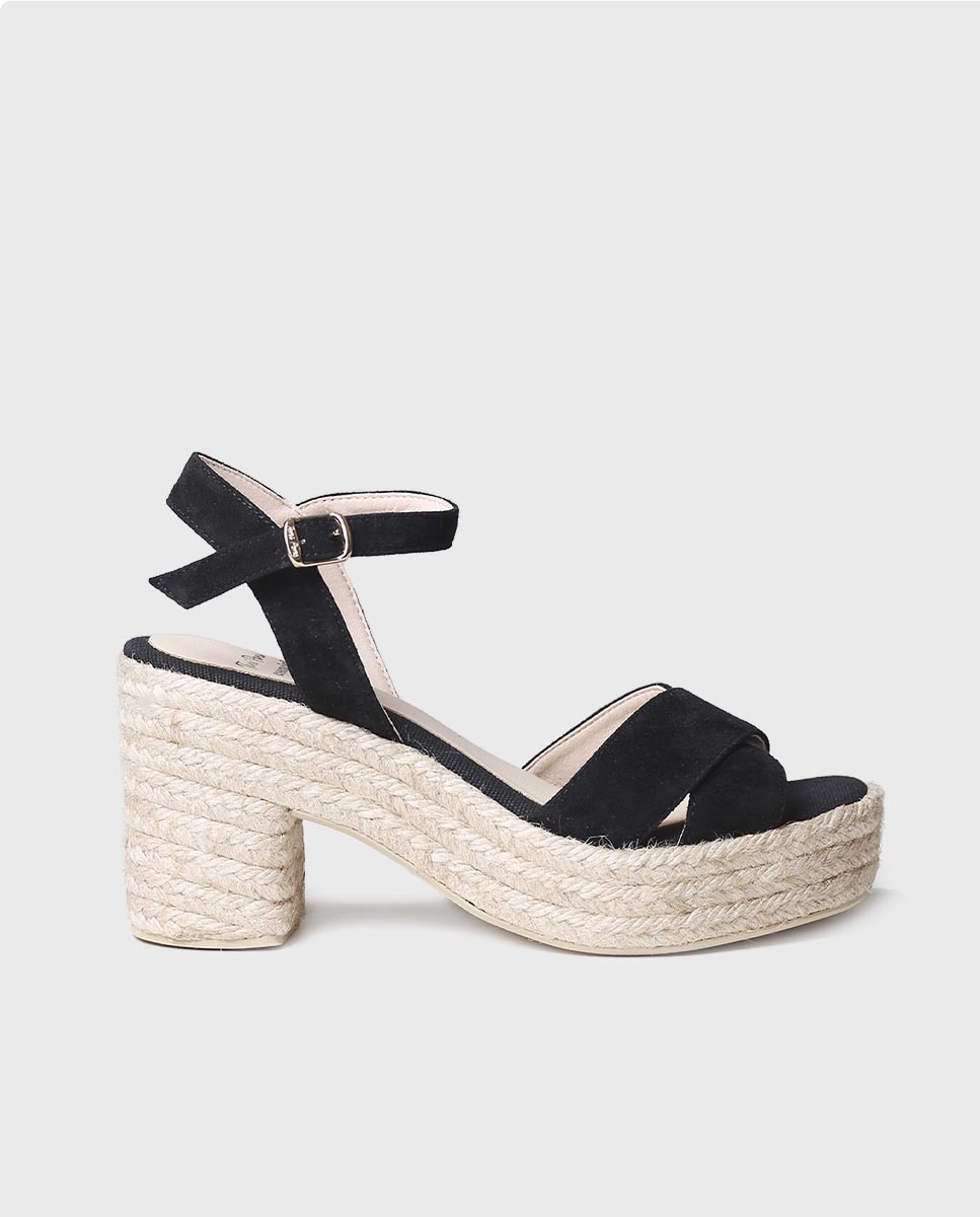 Sandalias de tacón de mujer de ante en tonos lisos con hebilla - Toni Pons - Negro Negro-1