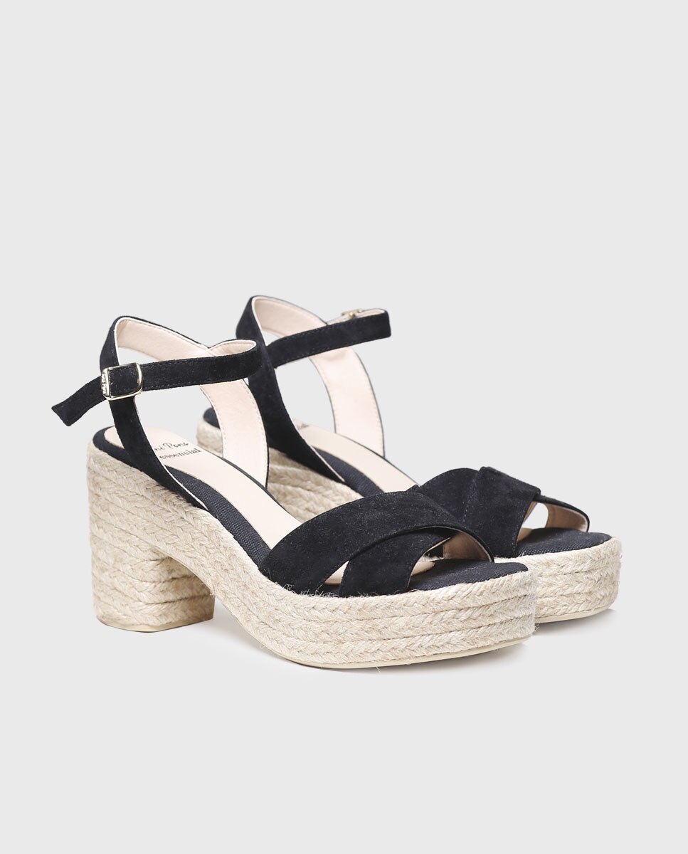 Sandalias de tacón de mujer de ante en tonos lisos con hebilla - Toni Pons - Negro Negro-2