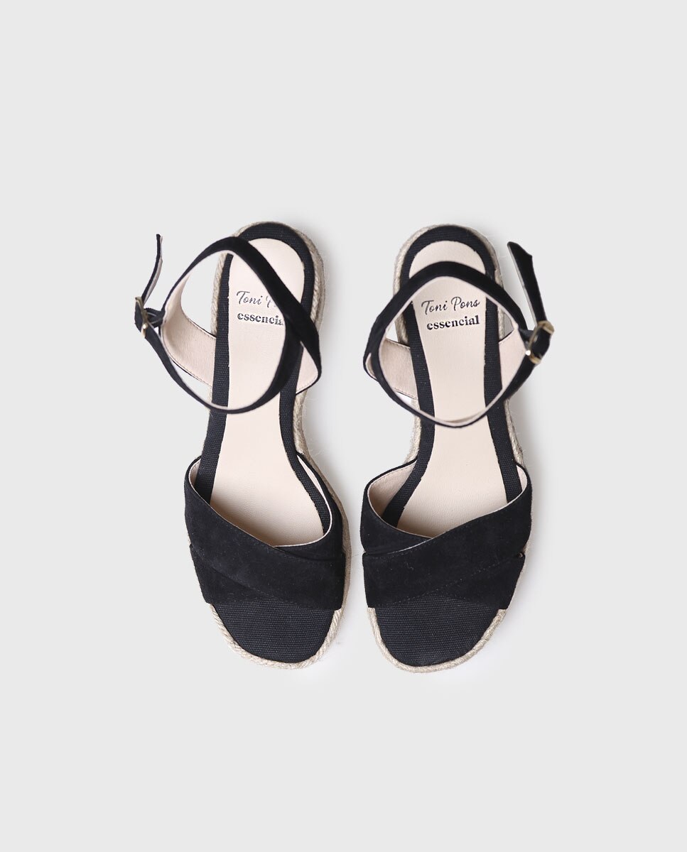 Sandalias de tacón de mujer de ante en tonos lisos con hebilla - Toni Pons - Negro Negro-3