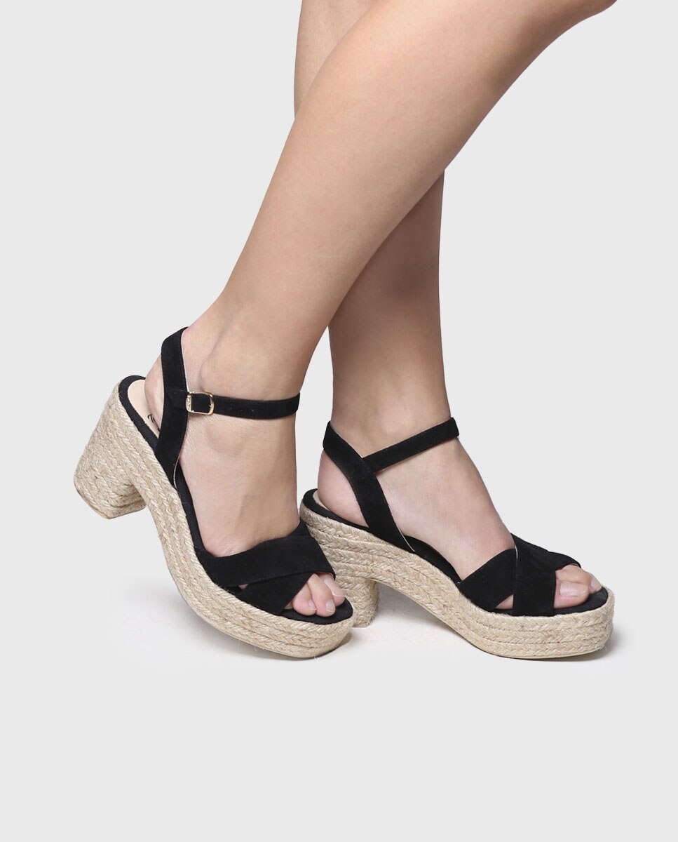 Sandalias de tacón de mujer de ante en tonos lisos con hebilla - Toni Pons - Negro Negro-4
