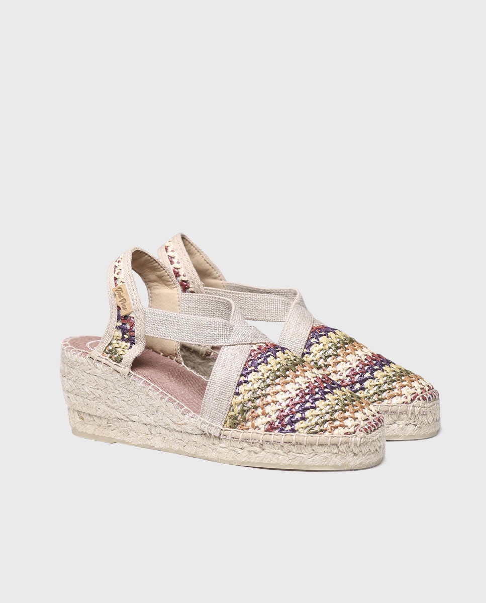 Alpargatas de cuña de mujer de tejido estampado con elásticos - Toni Pons - Morado Morado-2