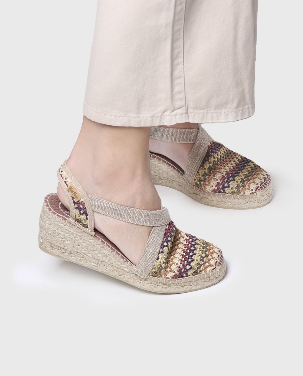 Alpargatas de cuña de mujer de tejido estampado con elásticos - Toni Pons - Morado Morado-4