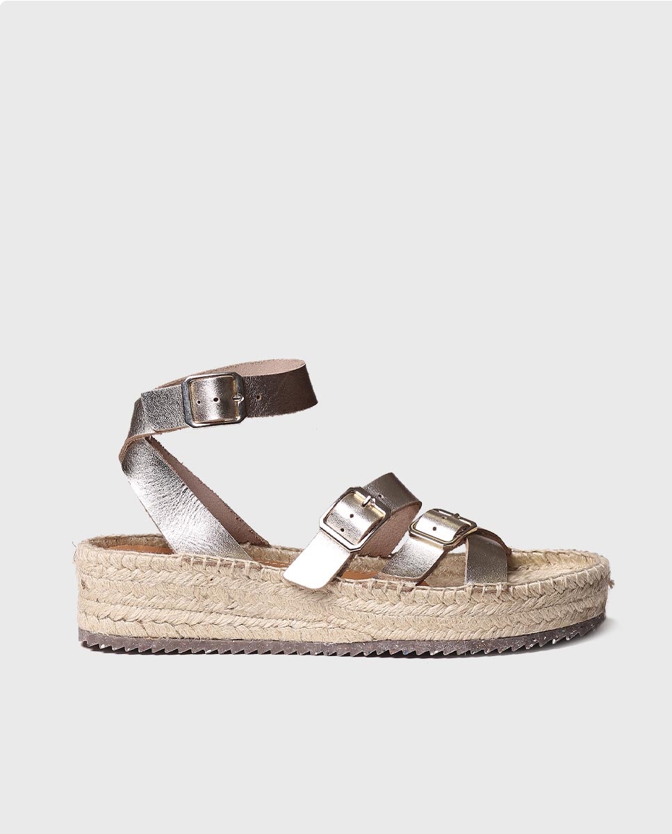 Sandalias de plataforma de mujer de piel con hebilla - Toni Pons - Oro Oro-1