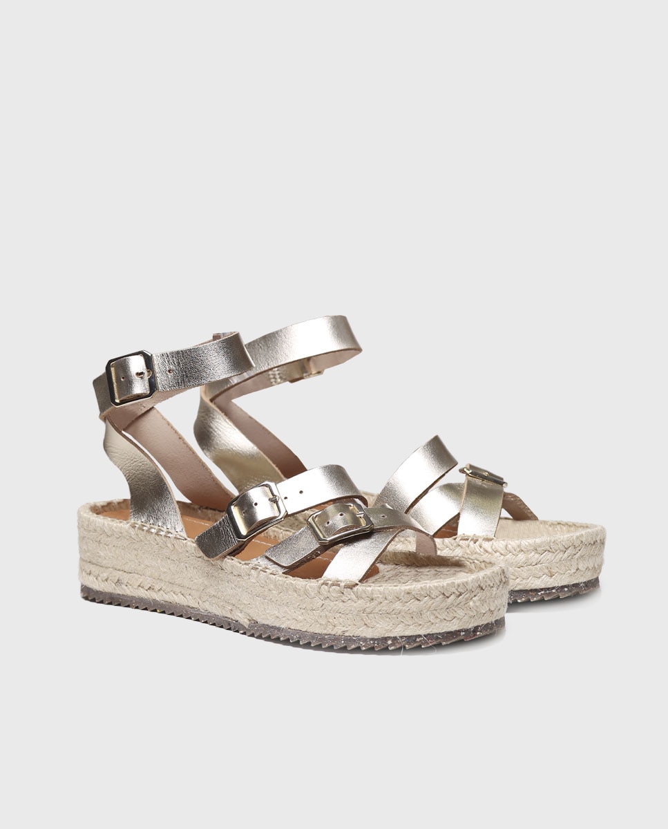 Sandalias de plataforma de mujer de piel con hebilla - Toni Pons - Oro Oro-2