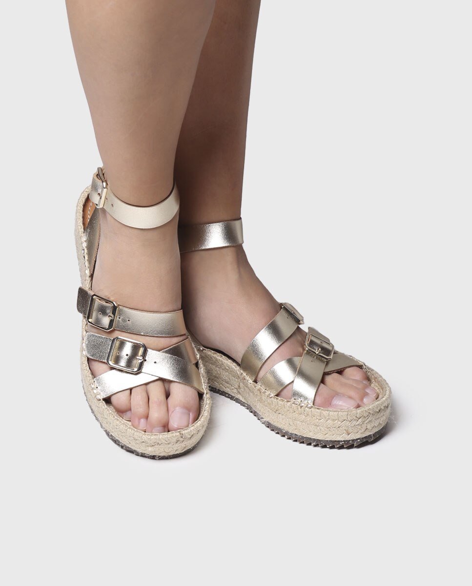 Sandalias de plataforma de mujer de piel con hebilla - Toni Pons - Oro Oro-4