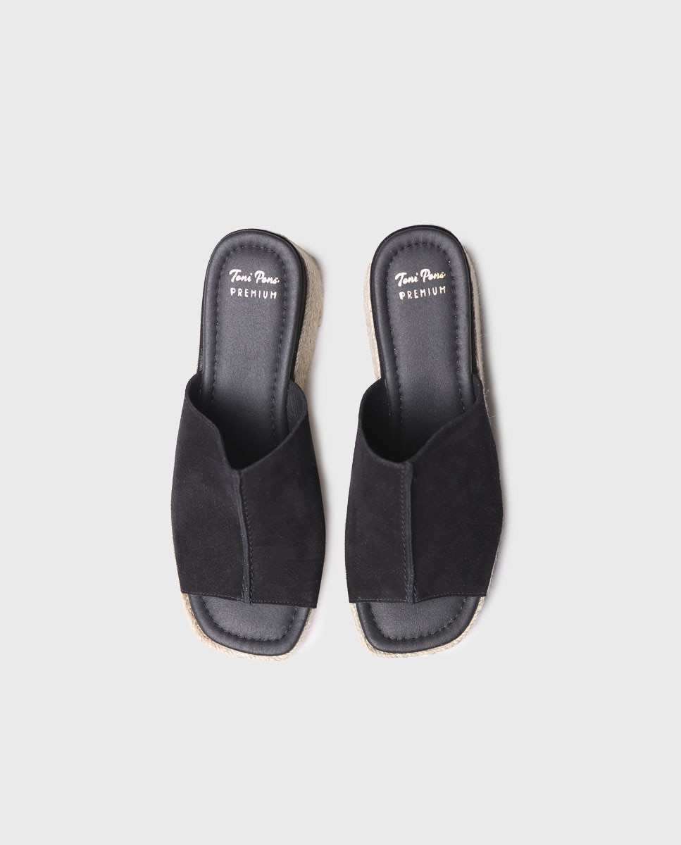 Alpargatas de plataforma de mujer abiertas de serraje - Toni Pons - Beige Negro-3