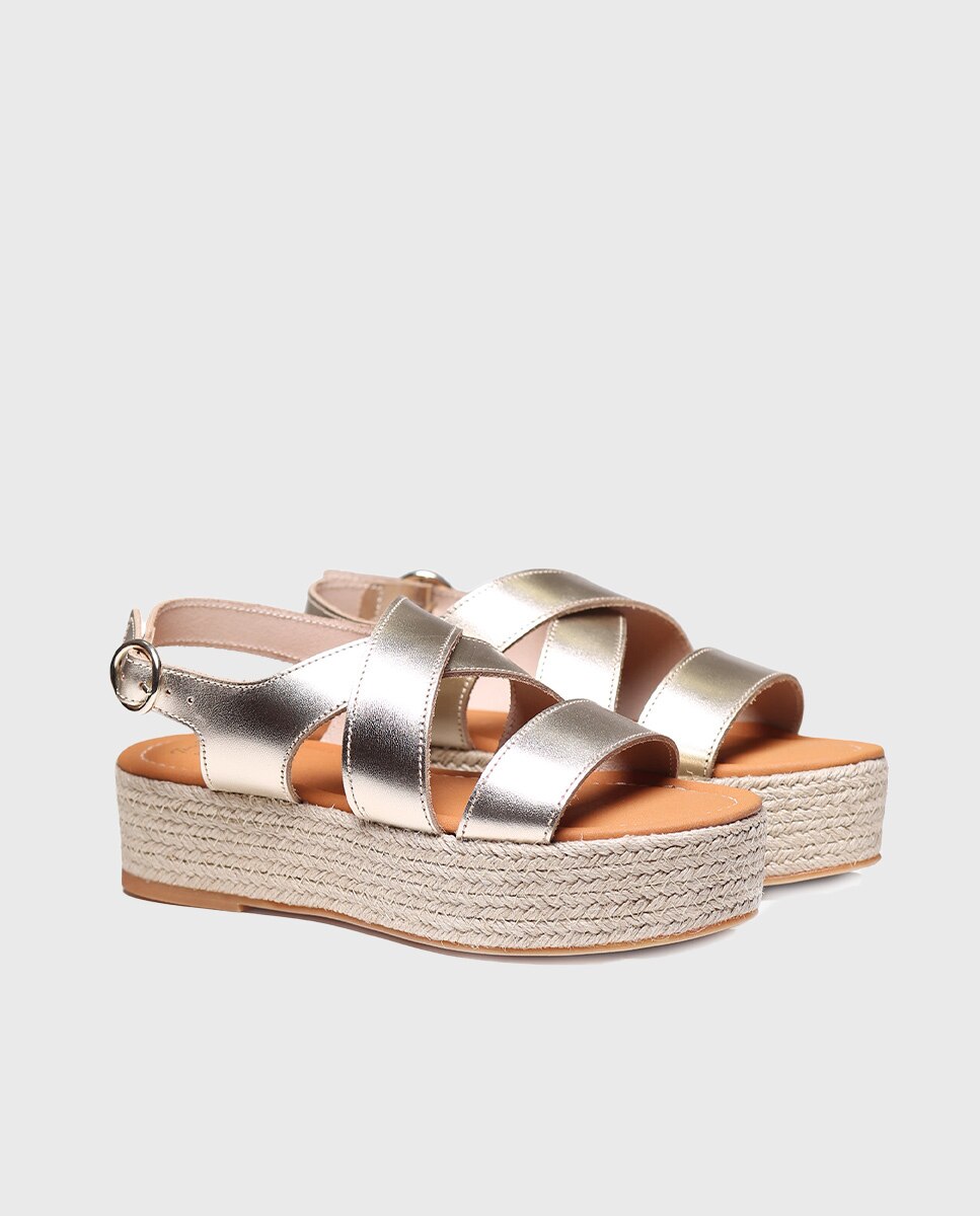 Sandalias de plataforma de mujer de piel con hebilla - Toni Pons - Oro Oro-2