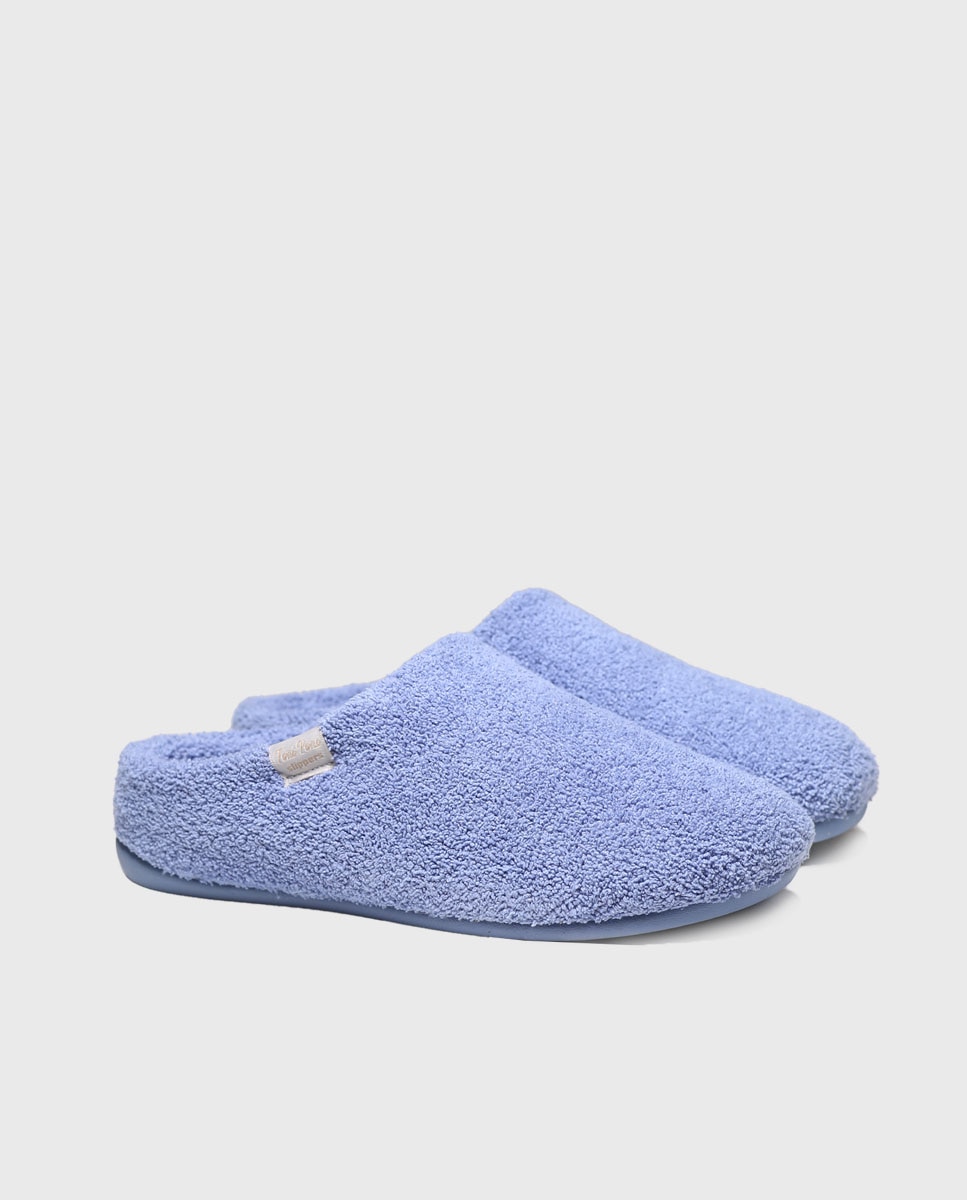 Zapatillas de casa abiertas de mujer de tejido de toalla en tonos lisos - Toni Pons - Azul Azul-2